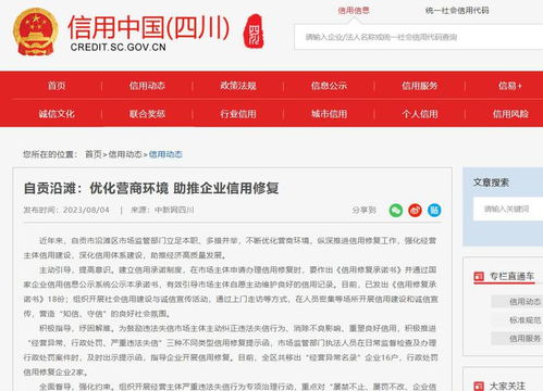 四川自贡沿滩区优化营商环境助推企业信用修复